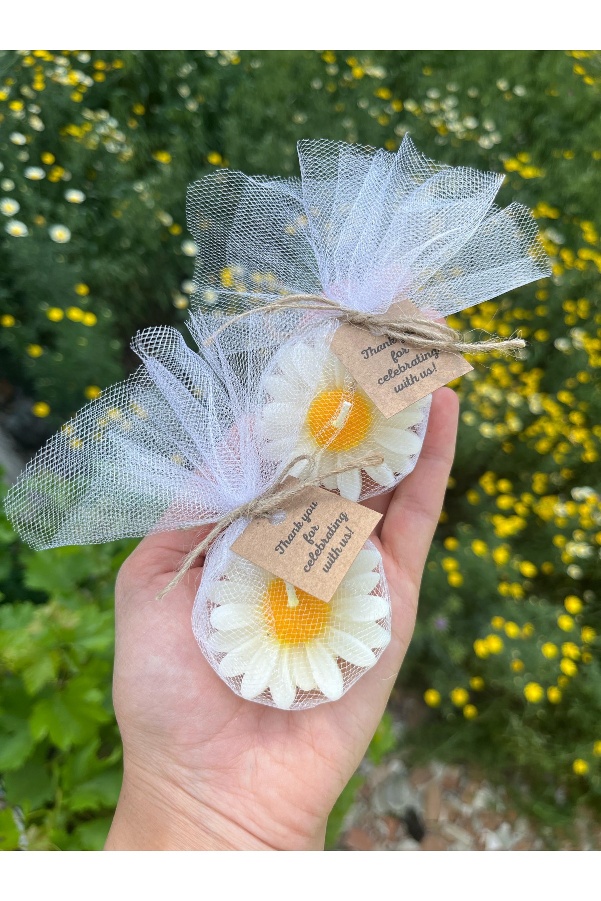 Tül ile Sarılmış Papatya Mum Hediyeliği