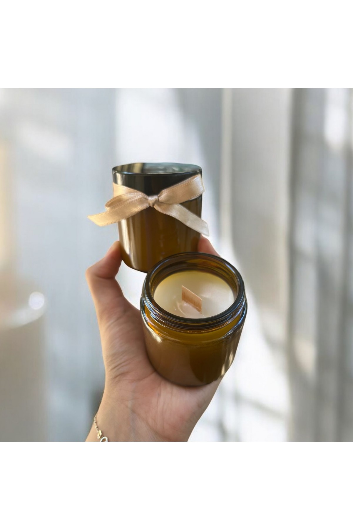 Kahverengi Camlı Mum Kavanozu